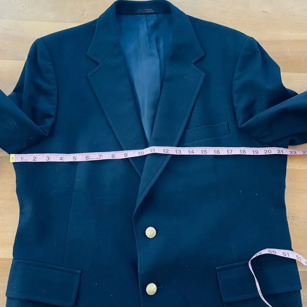 Vintage Navy Blue Sport Coat Blazer Gold Buttons Suit Coat 100% Pure Wool 42R